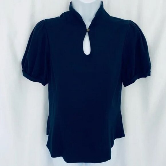 Ett Twa by Anthropologie Classic Navy Blue Keyhole Mock Neck Shortsleeve Size S - Picture 4 of 7